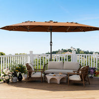 Garvee 270×450 cm Rechteck-Sonnenschirm mit Solar-LED-Beleuchtung & Standfuß, UV-beständiger Gartenschirm mit Kurbelgriff, für Terrasse, Pool & Garten, Braun