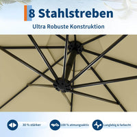GARVEE Ampelschirm 300 cm, 360° drehbar, UV50+ Sonnenschirm mit Kurbel & Neigefunktion, Freiarmschirm für Garten, Terrasse & Balkon, Beige