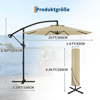 GARVEE Ampelschirm 300 cm, 360° drehbar, UV50+ Sonnenschirm mit Kurbel & Neigefunktion, Freiarmschirm für Garten, Terrasse & Balkon, Beige