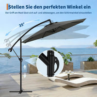 GARVEE Ampelschirm 300 cm, 360° drehbar, UV50+ Sonnenschirm mit Kurbel & Neigefunktion, Freiarmschirm für Garten, Terrasse & Balkon, Grau
