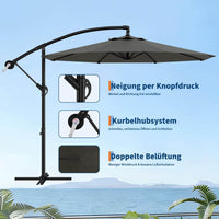 GARVEE Ampelschirm 300 cm, 360° drehbar, UV50+ Sonnenschirm mit Kurbel & Neigefunktion, Freiarmschirm für Garten, Terrasse & Balkon, Grau