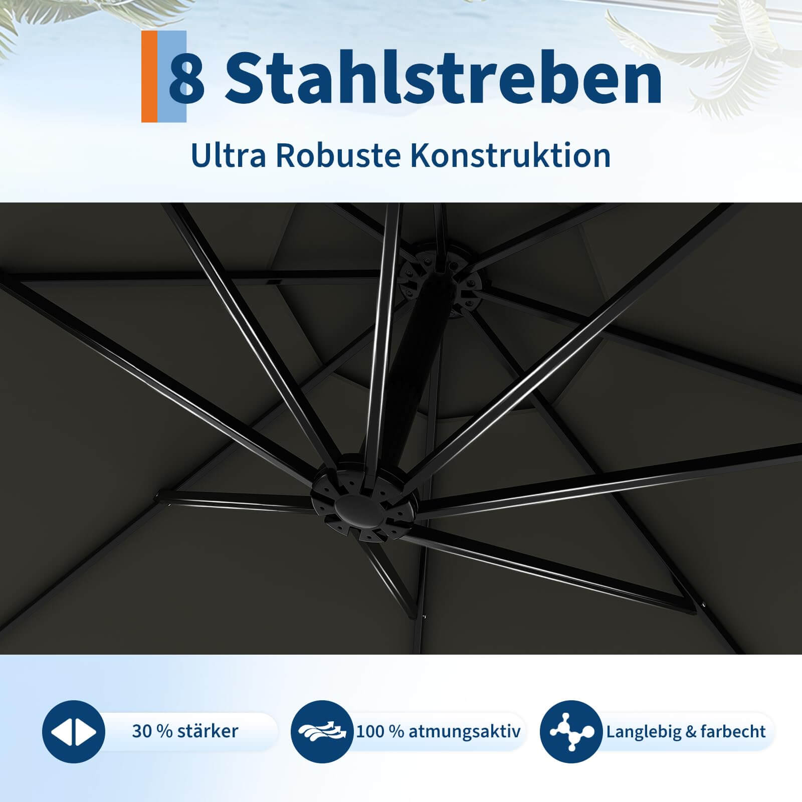 GARVEE Ampelschirm 300 cm, 360° drehbar, UV50+ Sonnenschirm mit Kurbel & Neigefunktion, Freiarmschirm für Garten, Terrasse & Balkon, Grau