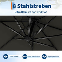 GARVEE Ampelschirm 300 cm, 360° drehbar, UV50+ Sonnenschirm mit Kurbel & Neigefunktion, Freiarmschirm für Garten, Terrasse & Balkon, Grau