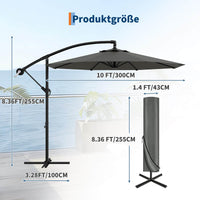 GARVEE Ampelschirm 300 cm, 360° drehbar, UV50+ Sonnenschirm mit Kurbel & Neigefunktion, Freiarmschirm für Garten, Terrasse & Balkon, Grau