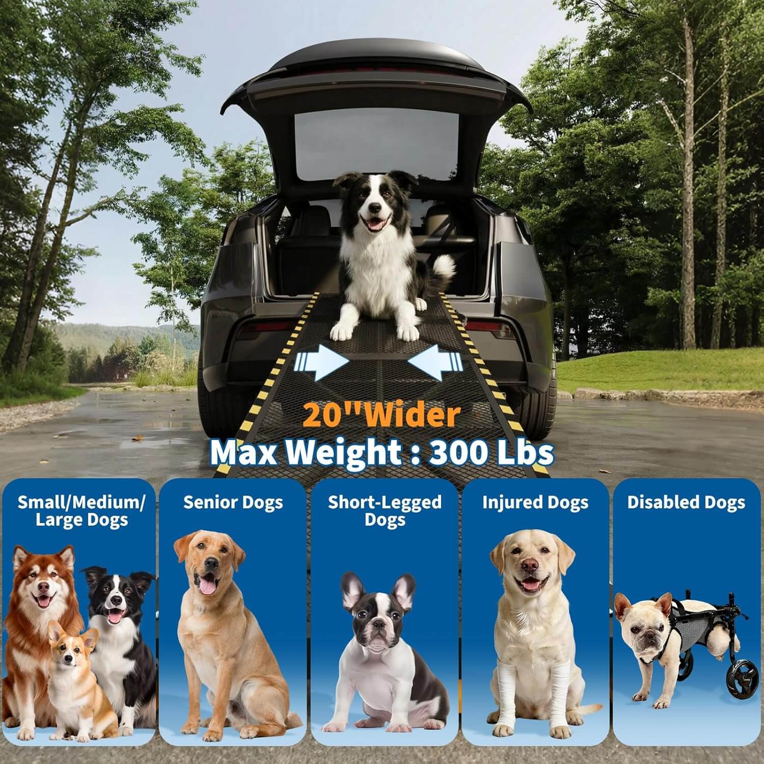 GARVEE Hunderampe Auto 190,5 × 50,8 cm, klappbar, bis 136 kg, rutschfeste Stahlrampe für große und ältere Hunde, SUV & Wohnmobil