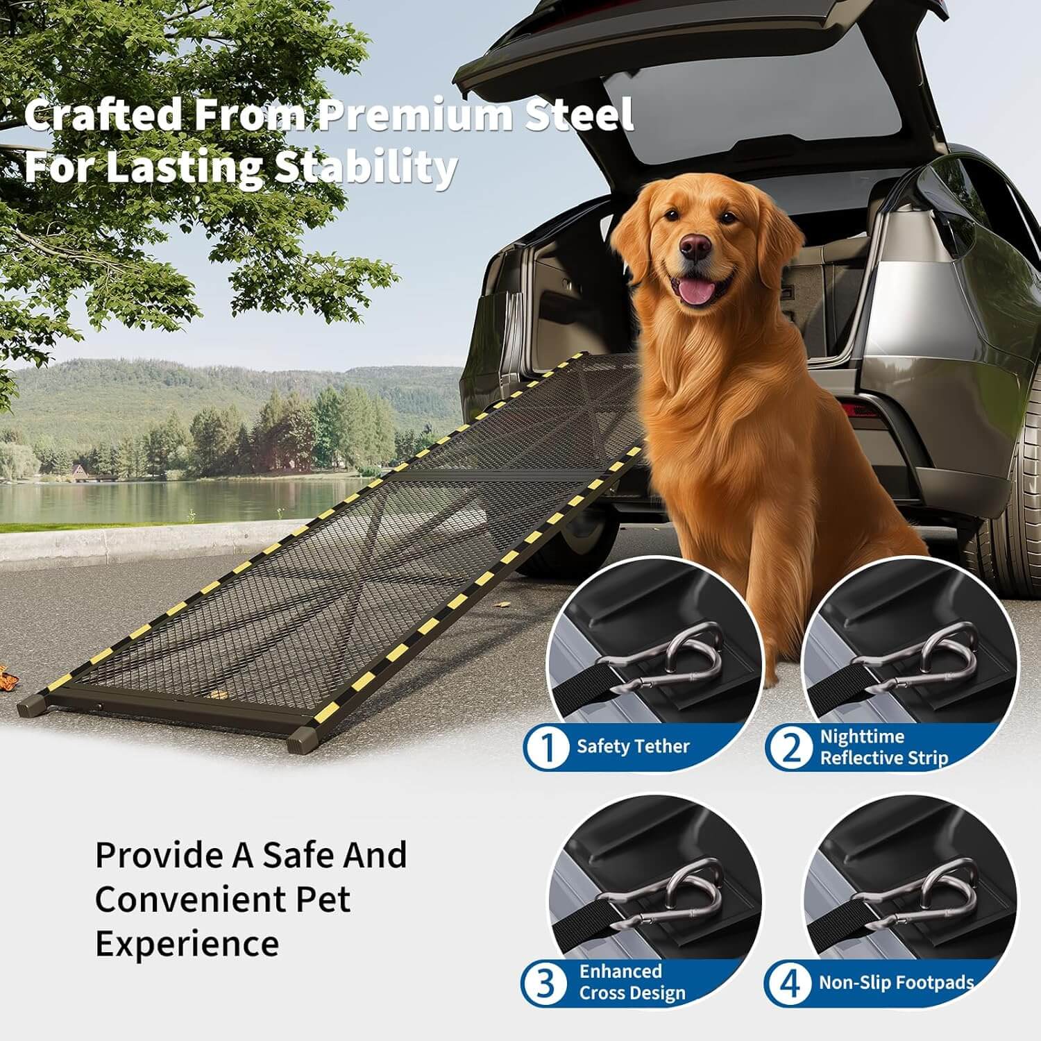 GARVEE Hunderampe Auto 190,5 × 50,8 cm, klappbar, bis 136 kg, rutschfeste Stahlrampe für große und ältere Hunde, SUV & Wohnmobil