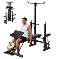 GARVEE 4-in-1 Hantelbank mit Rack, Beinstrecker & Curl-Pult, Verstellbare Klappbank für Heimfitness, Stahlrahmen bis 862 kg Belastbar, Schwarz