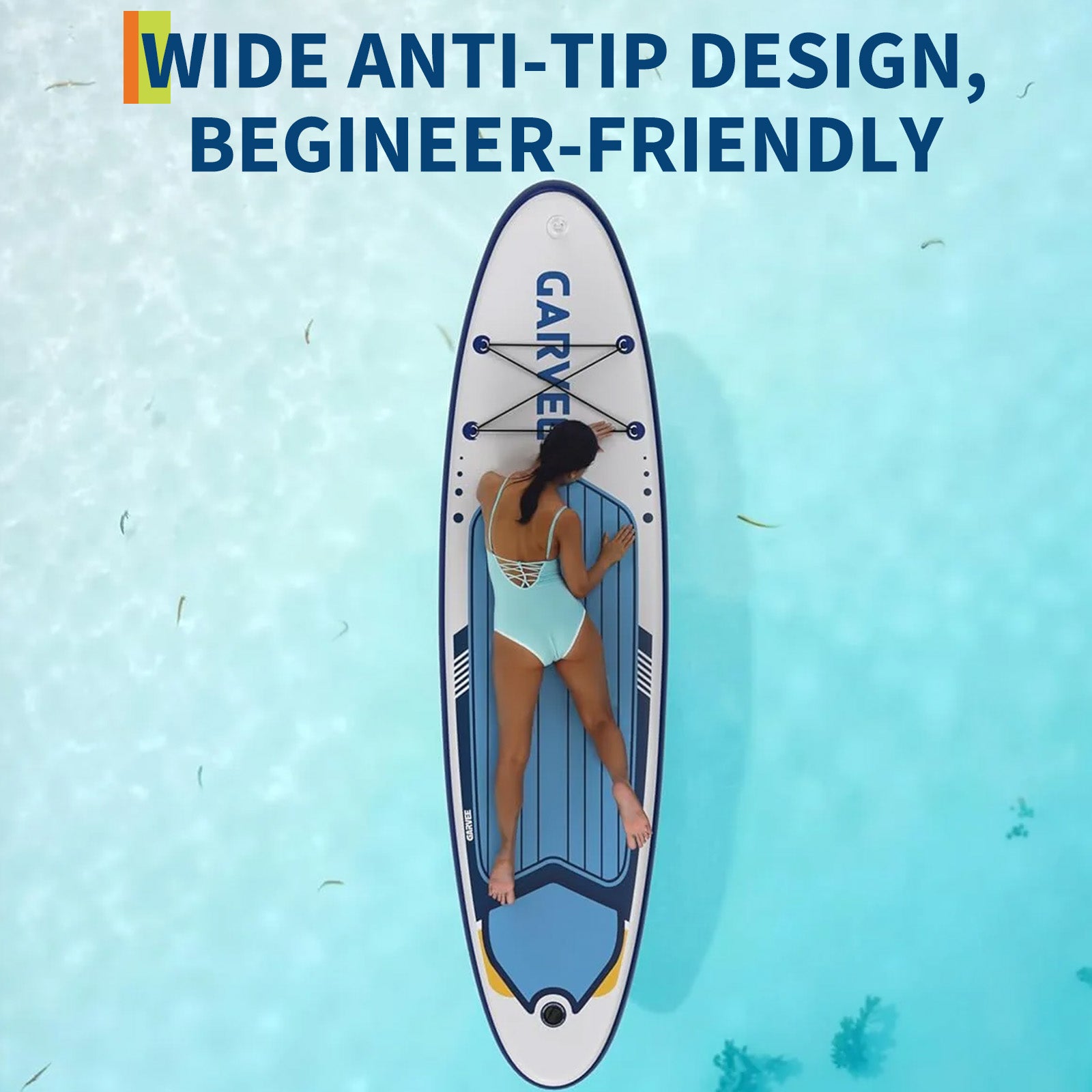 Garvee aufblasbares SUP Board 320 × 81 cm, Stand-Up-Paddle-Board mit rutschfestem EVA-Deck, Tragetasche, Pumpe und D-Ringen, bis 159 kg belastbar, für See & Strand