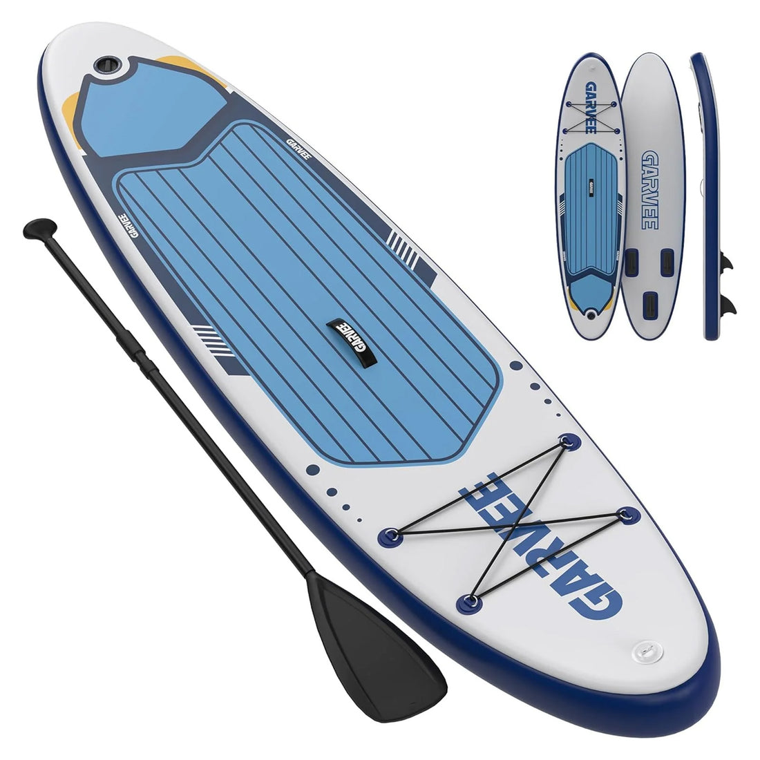 Garvee aufblasbares SUP Board 320 × 81 cm, Stand-Up-Paddle-Board mit rutschfestem EVA-Deck, Tragetasche, Pumpe und D-Ringen, bis 159 kg belastbar, für See & Strand
