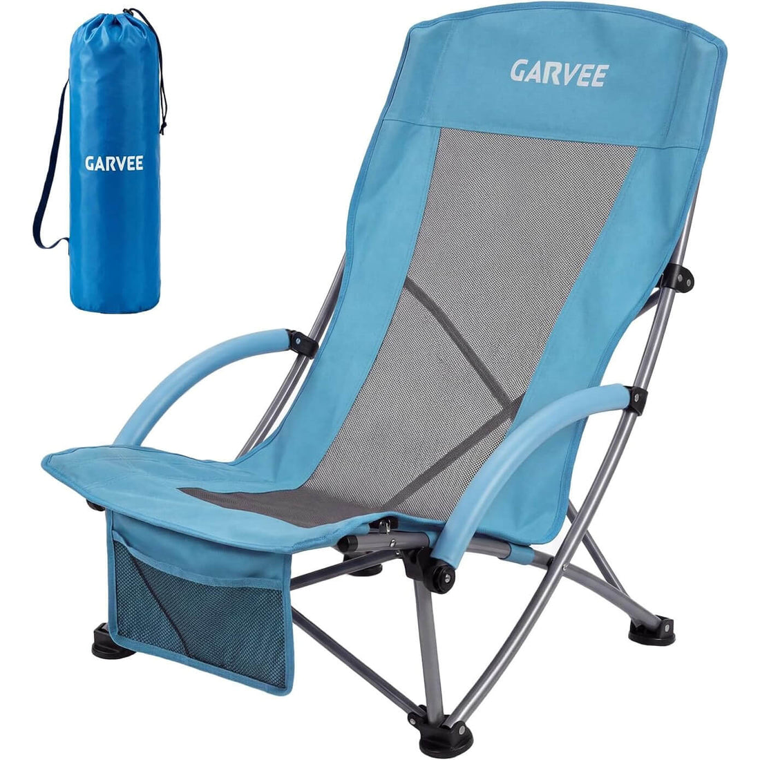 Garvee 1er-Set Strandstühle faltbar, verstellbare Campingstühle mit hoher Rückenlehne, Rucksackgurten, Getränkehalter und 150 kg Tragkraft, für Strand, Camping