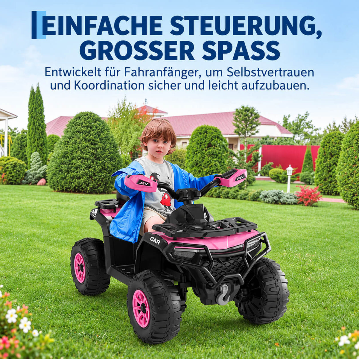 Garvee Kinder Elektro-Quad 12V, Elektrisches Kinderfahrzeug mit Fernbedienung, 2×35W Motoren, LED-Lichtern & Musik, für Kinder von 3–8 Jahren, Rosa