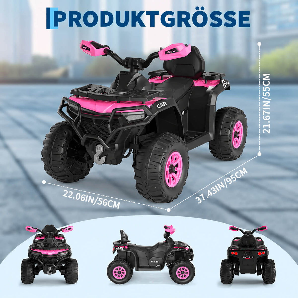 Garvee Kinder Elektro-Quad 12V, Elektrisches Kinderfahrzeug mit Fernbedienung, 2×35W Motoren, LED-Lichtern & Musik, für Kinder von 3–8 Jahren, Rosa