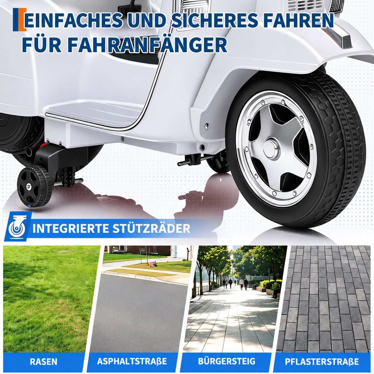 Garvee Kinder-Elektroroller 6V 4,5Ah mit Stützrädern, LED-Licht, Musik, Hupe & Fußpedal, 3 km/h, für Kinder 3–6 Jahre bis 20 kg