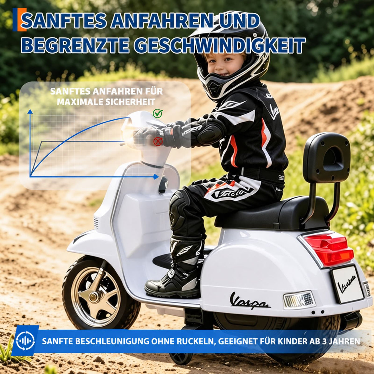 Garvee Kinder-Elektroroller 6V 4,5Ah mit Stützrädern, LED-Licht, Musik, Hupe & Fußpedal, 3 km/h, für Kinder 3–6 Jahre bis 20 kg