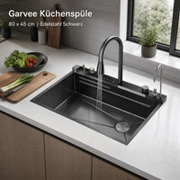 Garvee Edelstahl-Einbauspüle 80 x 45 cm, 1 Becken 23 cm tief, Zubehörset, für Küche & Bar