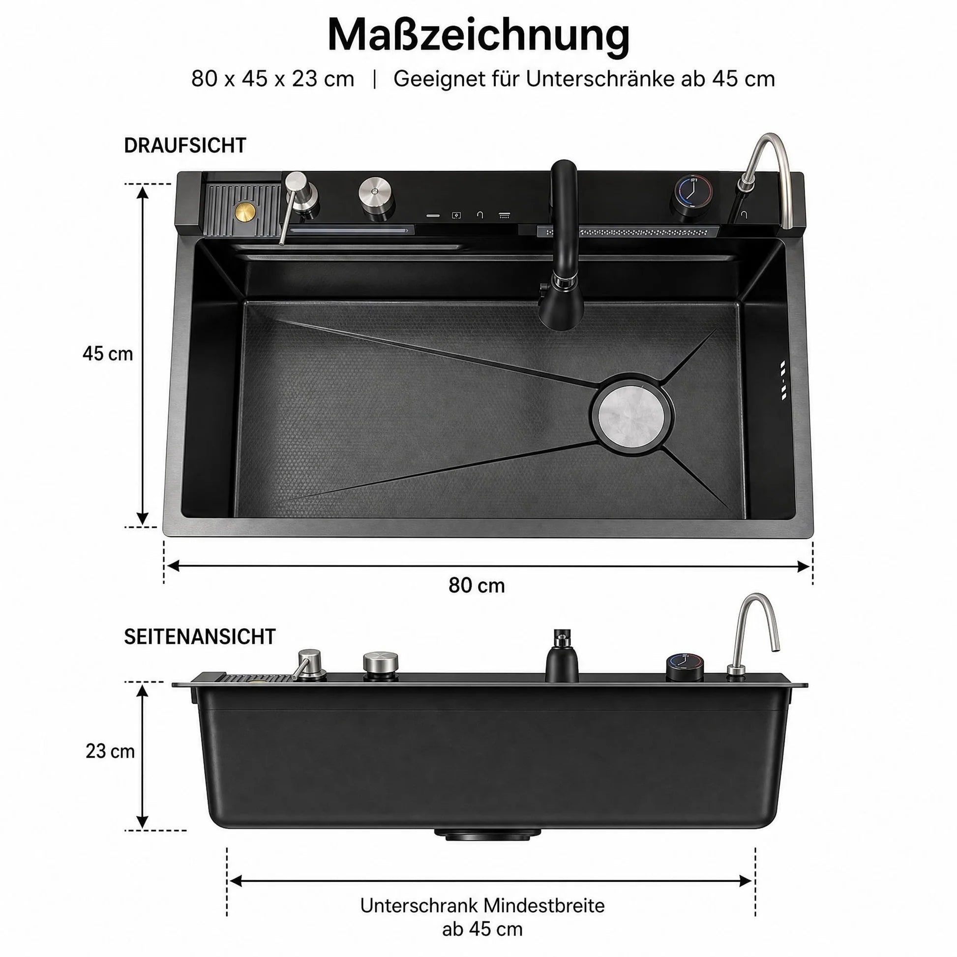 Garvee Edelstahl-Einbauspüle 80 x 45 cm, 1 Becken 23 cm tief, Zubehörset, für Küche & Bar