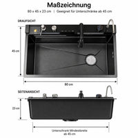 Garvee Edelstahl-Einbauspüle 80 x 45 cm, 1 Becken 23 cm tief, Zubehörset, für Küche & Bar