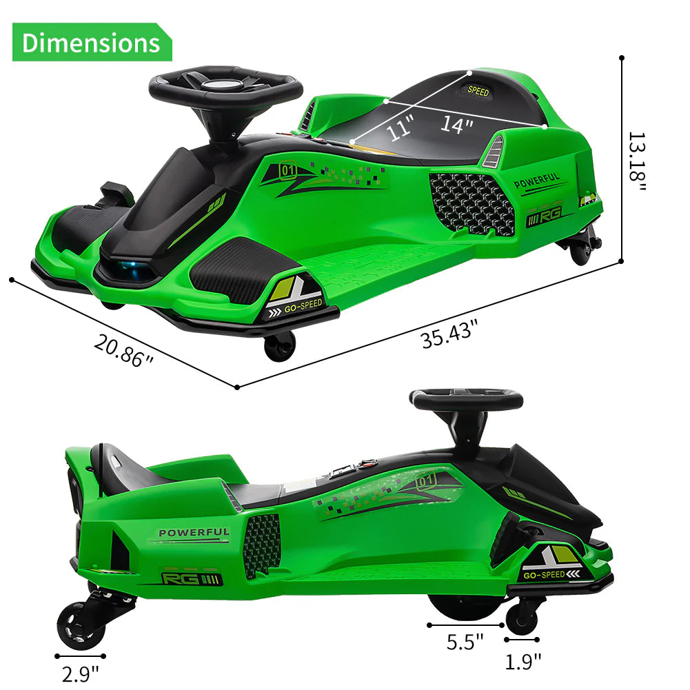Garvee Grün 24V Elektro-Gokart für Kinder mit LED Licht 180W Motor bis 7.5 mph Für Kinder 6-12 Jahre Outdoor Rennspaß