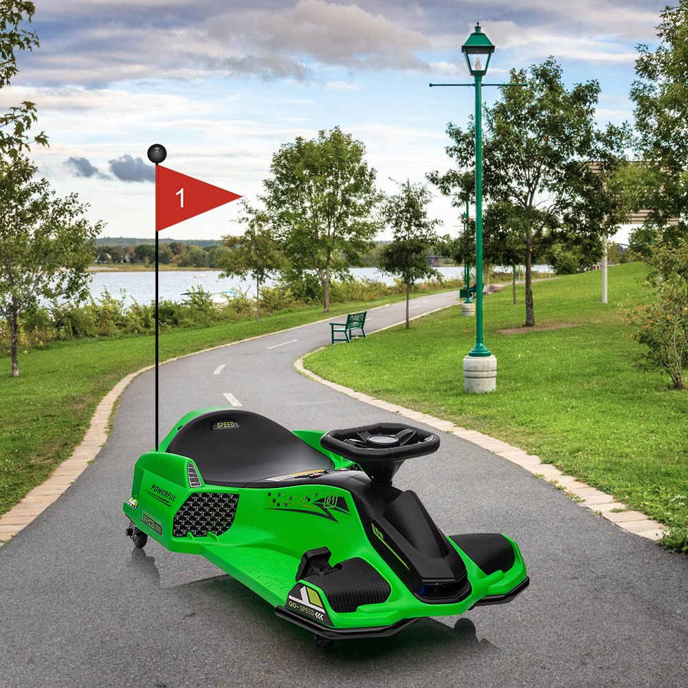 Garvee Grün 24V Elektro-Gokart für Kinder mit LED Licht 180W Motor bis 7.5 mph Für Kinder 6-12 Jahre Outdoor Rennspaß