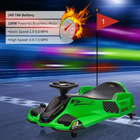 Garvee Grün 24V Elektro-Gokart für Kinder mit LED Licht 180W Motor bis 7.5 mph Für Kinder 6-12 Jahre Outdoor Rennspaß