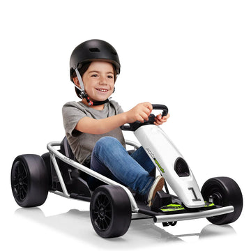 Garvee 24V Elektro-Gokart für Kinder, 2×300W Motoren, Kinder Elektro Drift Kart 8–12, 110×77×54 cm Weiß