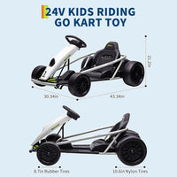 Garvee 24V Elektro-Gokart für Kinder, 2×300W Motoren, Kinder Elektro Drift Kart 8–12, 110×77×54 cm Weiß