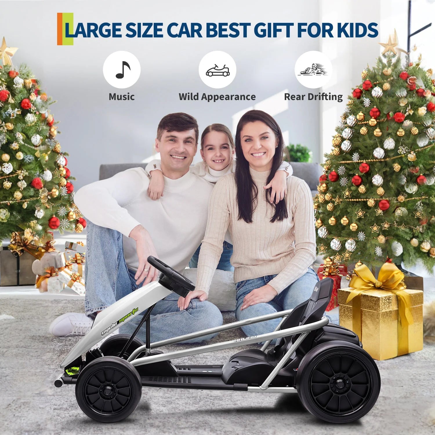 Garvee 24V Elektro-Gokart für Kinder, 2×300W Motoren, Kinder Elektro Drift Kart 8–12, 110×77×54 cm Weiß