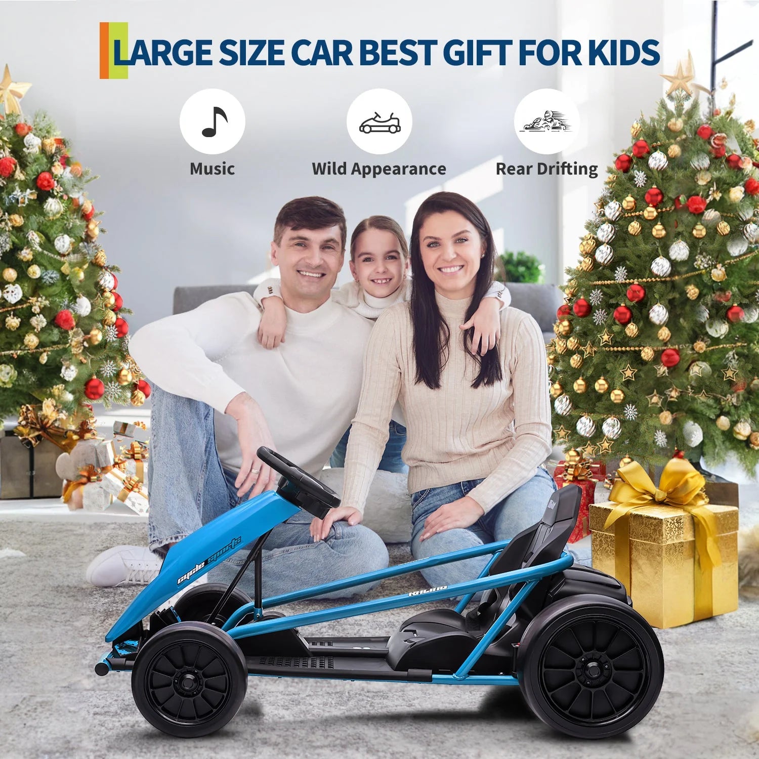 Garvee 24V Elektro-Gokart für Kinder, 2×300W Motoren, Kinder Elektro Drift Kart 8–12, 110×77×54 cm Blau