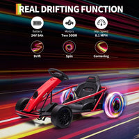 Garvee 24V Elektro-Gokart für Kinder, 2×300W Motoren, Kinder Elektro Drift Kart 8–12, 110×77×54 cm Rot