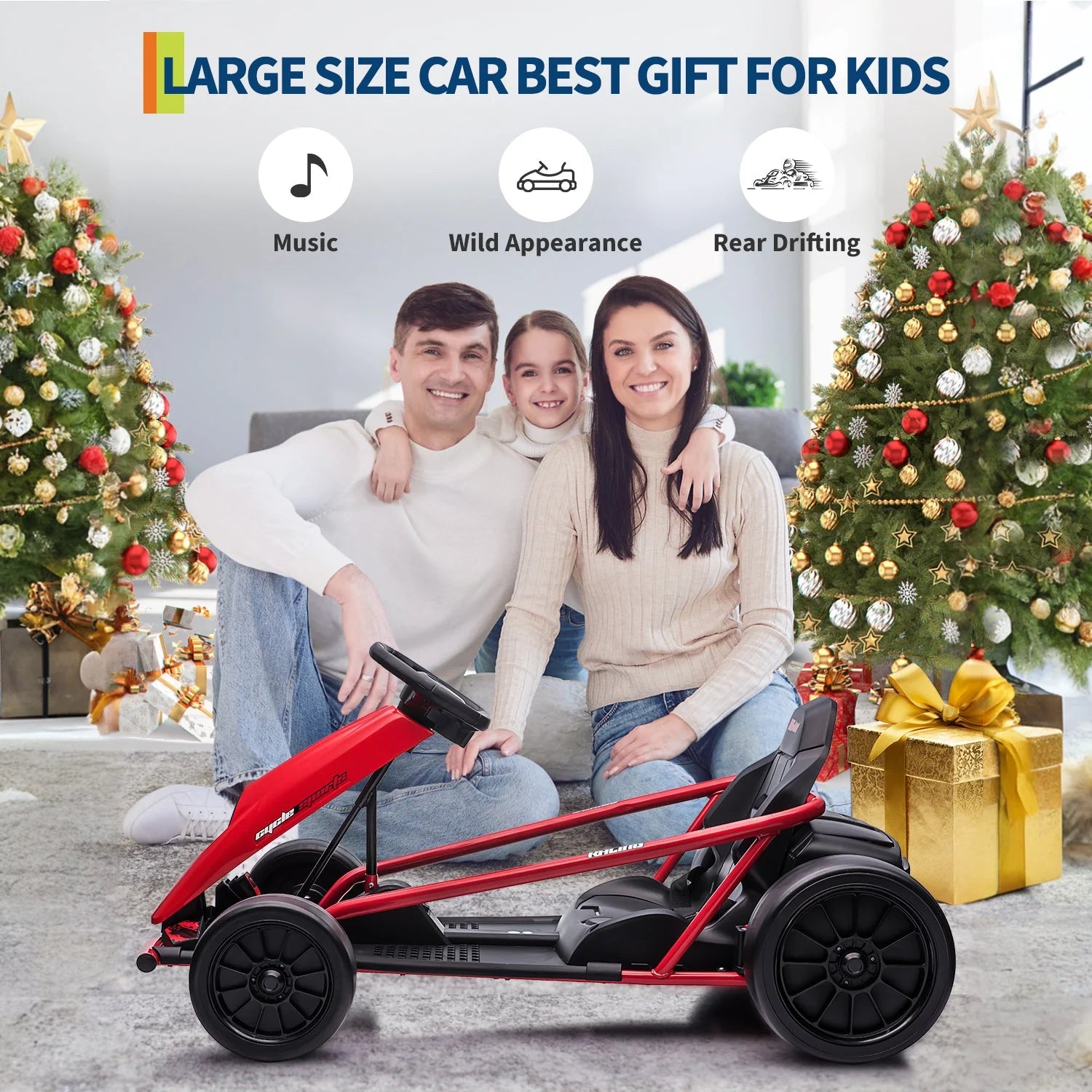 Garvee 24V Elektro-Gokart für Kinder, 2×300W Motoren, Kinder Elektro Drift Kart 8–12, 110×77×54 cm Rot