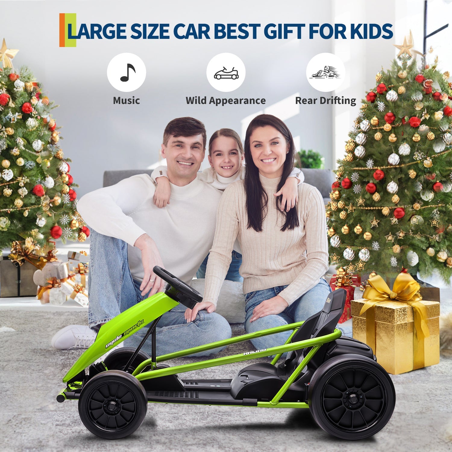 Garvee 24V Elektro-Gokart für Kinder, 2×300W Motoren, Kinder Elektro Drift Kart 8–12, 110×77×54 cm Grün