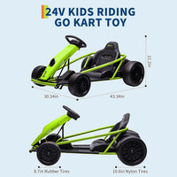 Garvee 24V Elektro-Gokart für Kinder, 2×300W Motoren, Kinder Elektro Drift Kart 8–12, 110×77×54 cm Grün