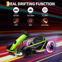 Garvee 24V Elektro-Gokart für Kinder, 2×300W Motoren, Kinder Elektro Drift Kart 8–12, 110×77×54 cm Grün