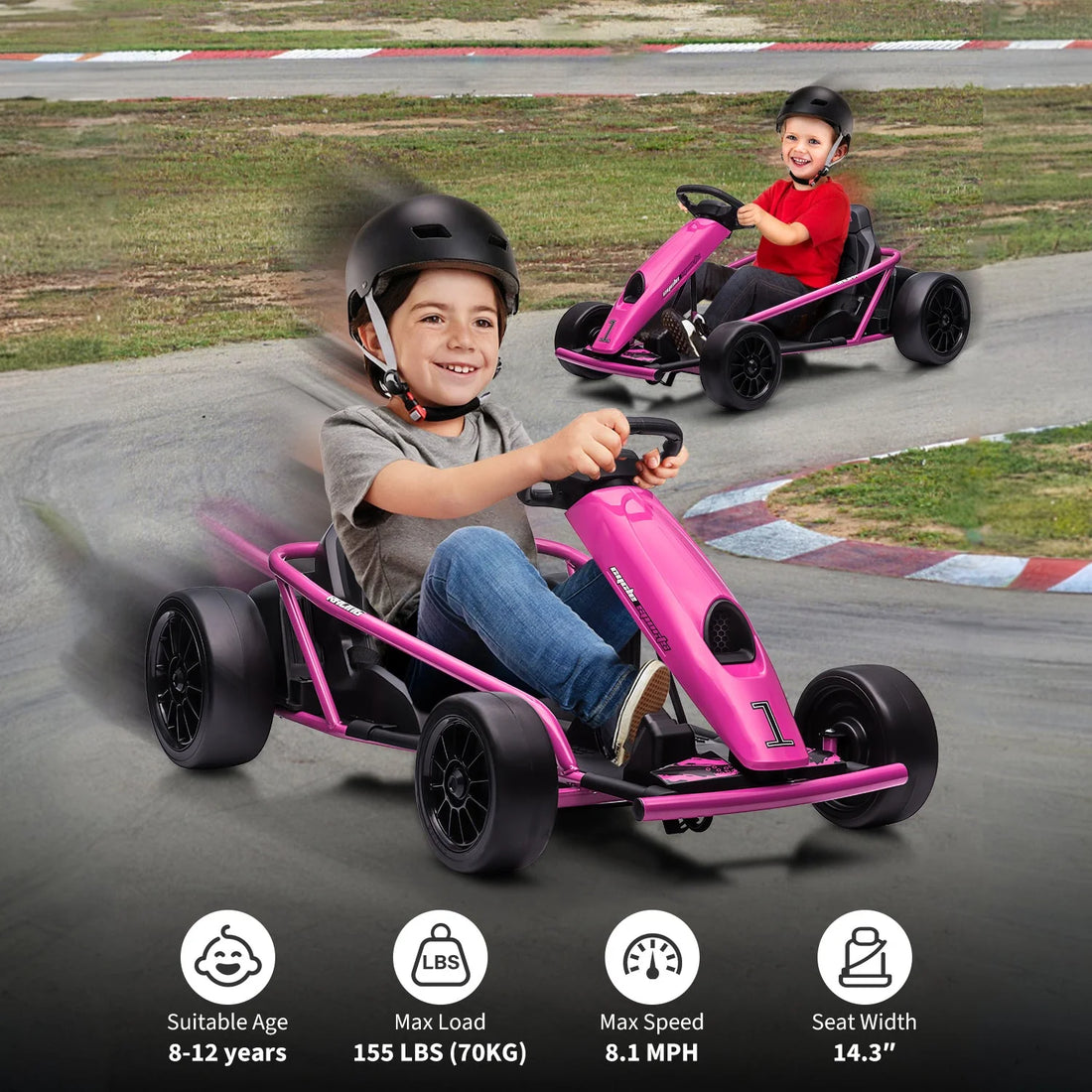 Garvee 24V Elektro-Gokart für Kinder, 2×300W Motoren, Kinder Elektro Drift Kart 8–12, 110×77×54 cm Rosenrot
