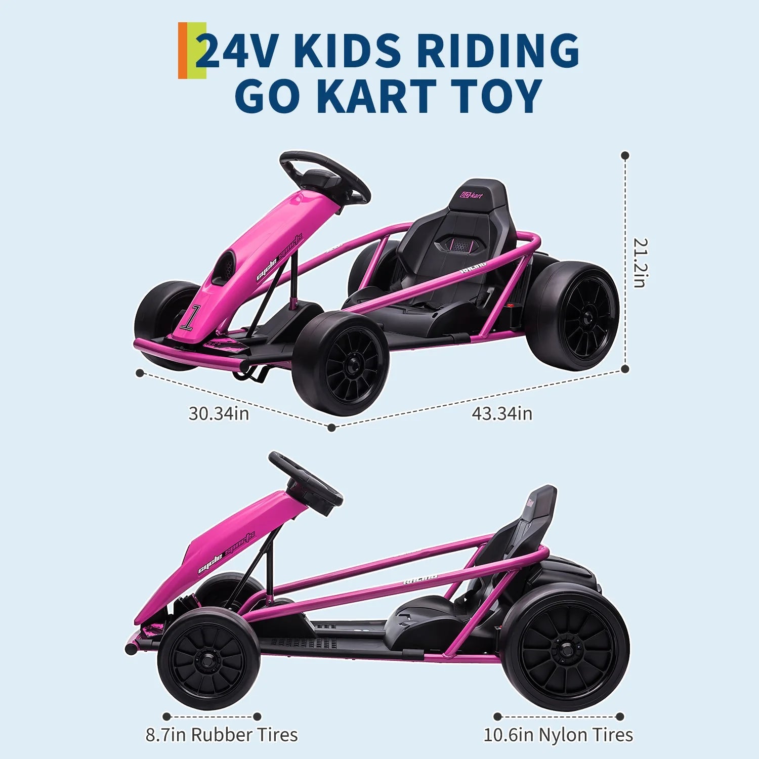Garvee 24V Elektro-Gokart für Kinder, 2×300W Motoren, Kinder Elektro Drift Kart 8–12, 110×77×54 cm Rosenrot