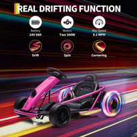 Garvee 24V Elektro-Gokart für Kinder, 2×300W Motoren, Kinder Elektro Drift Kart 8–12, 110×77×54 cm Rosenrot