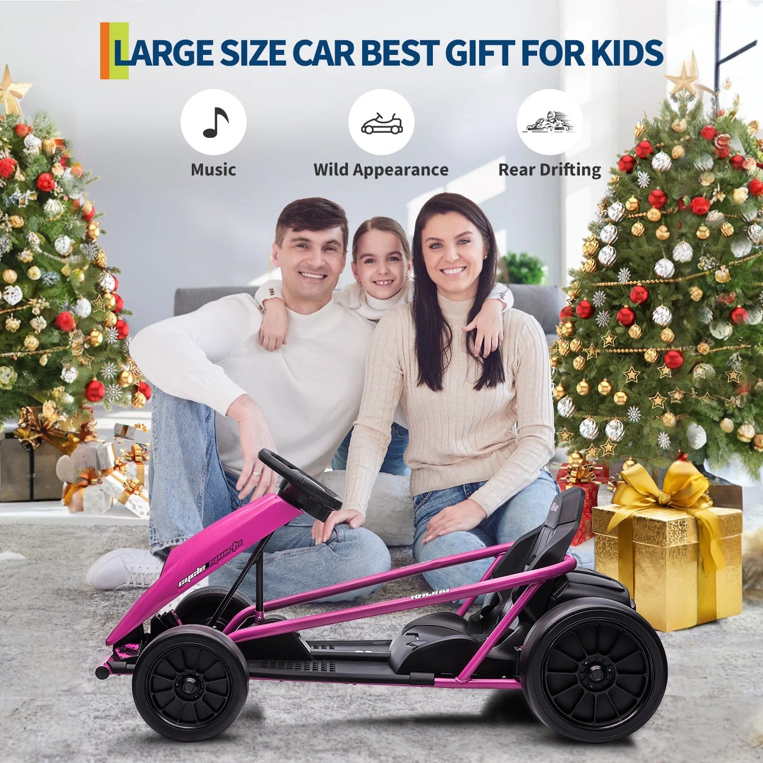 Garvee 24V Elektro-Gokart für Kinder, 2×300W Motoren, Kinder Elektro Drift Kart 8–12, 110×77×54 cm Rosenrot