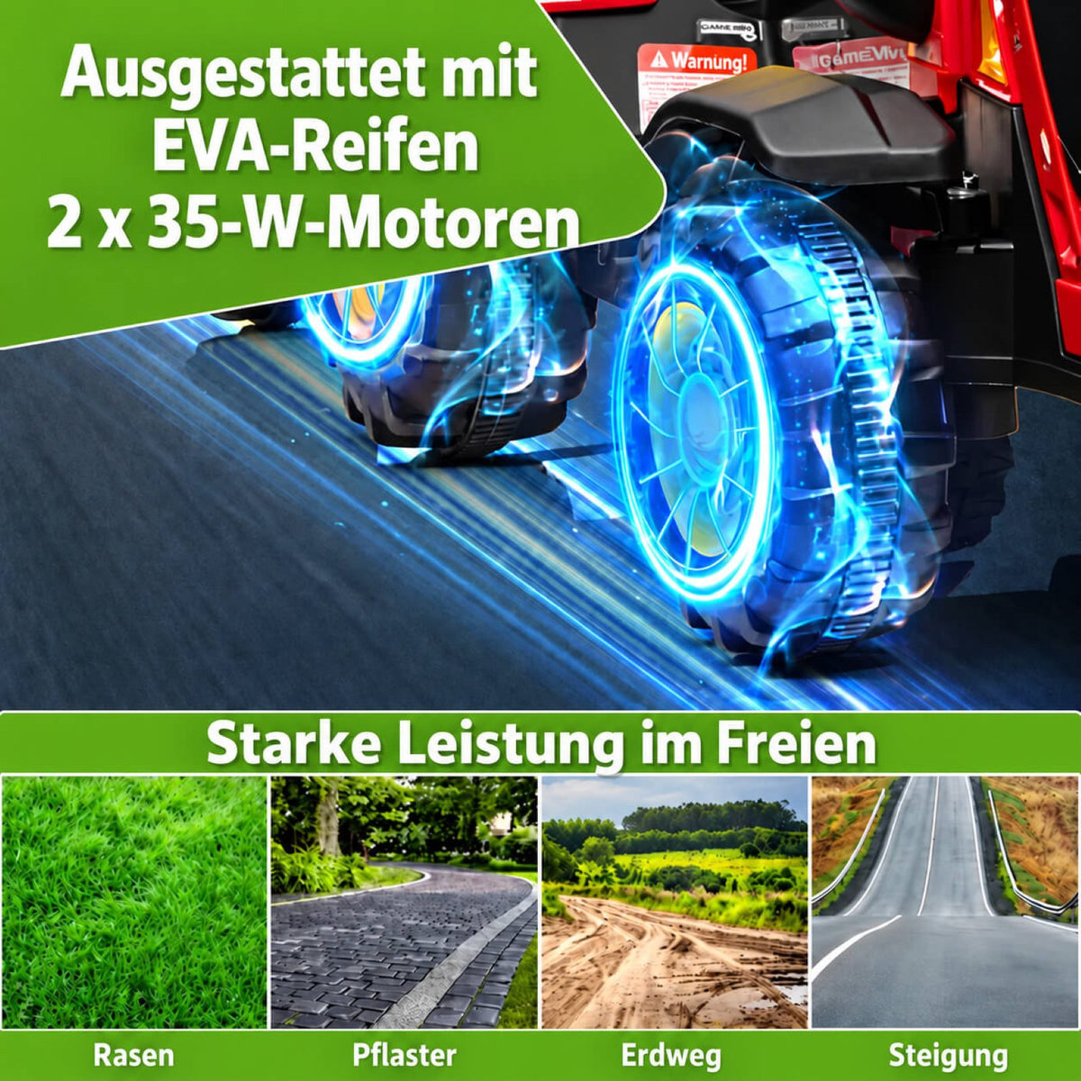 Garvee Kinder-Elektrotraktor 12 V mit abnehmbarem Anhänger, 2 × 35 W Motoren, Selbstfahrmodus und Eltern-Fernbedienung, LED-Licht und Musik, ab 3 Jahren