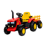 Garvee 12V-Elektro-Traktor, zwei 35W-Motoren, abnehmbarer Anhänger, 6 Gummiräder, Fernbedienung, 3 Geschwindigkeitsstufen, LED-Beleuchtung, für Kinder von 3 bis 6 Jahren, Garten, Rot - Rot
