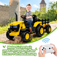 Garvee Kinder-Elektrotraktor 12 V mit abnehmbarem Anhänger, 2 × 35 W Motoren, Selbstfahrmodus und Eltern-Fernbedienung, LED-Licht und Musik, ab 3 Jahren