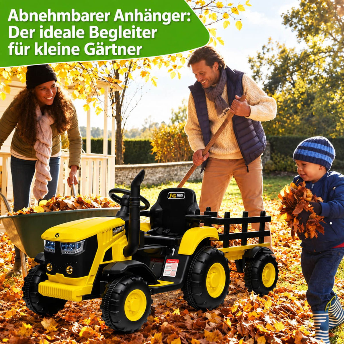 Garvee Kinder-Elektrotraktor 12 V mit abnehmbarem Anhänger, 2 × 35 W Motoren, Selbstfahrmodus und Eltern-Fernbedienung, LED-Licht und Musik, ab 3 Jahren