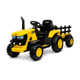 Garvee 12V-Elektro-Traktor, zwei 35W-Motoren, abnehmbarer Anhänger, 6 Gummiräder, Fernbedienung, 3 Geschwindigkeitsstufen, LED-Beleuchtung, für Kinder von 3 bis 6 Jahren, Garten, Gelb - Gelb