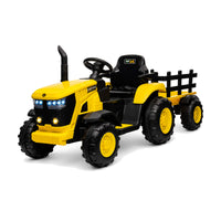 Garvee 12V-Elektro-Traktor, zwei 35W-Motoren, abnehmbarer Anhänger, 6 Gummiräder, Fernbedienung, 3 Geschwindigkeitsstufen, LED-Beleuchtung, für Kinder von 3 bis 6 Jahren, Garten, Gelb