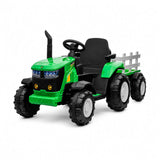 Garvee 12V-Elektro-Traktor, zwei 35W-Motoren, abnehmbarer Anhänger, 6 Gummiräder, Fernbedienung, 3 Geschwindigkeitsstufen, LED-Beleuchtung, für Kinder von 3 bis 6 Jahren, Garten, Grün - Grün