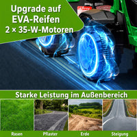 Garvee 12V-Elektro-Traktor, zwei 35W-Motoren, abnehmbarer Anhänger, 6 Gummiräder, Fernbedienung, 3 Geschwindigkeitsstufen, LED-Beleuchtung, für Kinder von 3 bis 6 Jahren, Garten, Grün