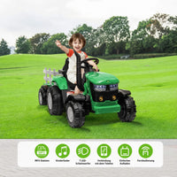 Garvee 12V-Elektro-Traktor, zwei 35W-Motoren, abnehmbarer Anhänger, 6 Gummiräder, Fernbedienung, 3 Geschwindigkeitsstufen, LED-Beleuchtung, für Kinder von 3 bis 6 Jahren, Garten, Grün