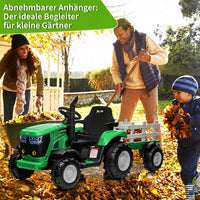 Garvee 12V-Elektro-Traktor, zwei 35W-Motoren, abnehmbarer Anhänger, 6 Gummiräder, Fernbedienung, 3 Geschwindigkeitsstufen, LED-Beleuchtung, für Kinder von 3 bis 6 Jahren, Garten, Grün