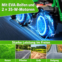 Garvee Kinder-Elektrotraktor 12 V mit abnehmbarem Anhänger, 2 × 35 W Motoren, Selbstfahrmodus und Eltern-Fernbedienung, LED-Licht und Musik, ab 3 Jahren