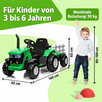 Garvee Kinder-Elektrotraktor 12 V mit abnehmbarem Anhänger, 2 × 35 W Motoren, Selbstfahrmodus und Eltern-Fernbedienung, LED-Licht und Musik, ab 3 Jahren
