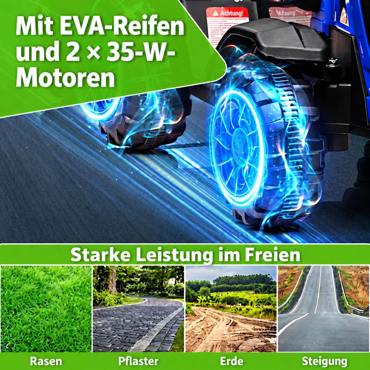 Garvee Kinder-Elektrotraktor 12 V mit abnehmbarem Anhänger, 2 × 35 W Motoren, Selbstfahrmodus und Eltern-Fernbedienung, LED-Licht und Musik, ab 3 Jahren